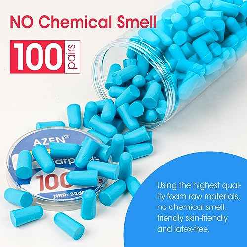 AZEN 100 Pairs Ear Plugs Bulk, NRR 32dB Soft Foam Ear Plugs for Sleeping Noise Cancelling, Earplugs for Concerts Shooting Swimming Noise Reduction (Lake Blue)