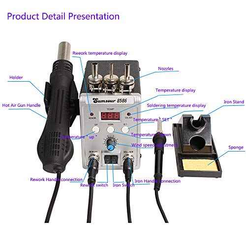 8586 700W 2 in 1 SMD Rework Soldering Station LED Digital Display Hot Air Gun Solder Iron 110V US Plug ESD Welding Repair Tools