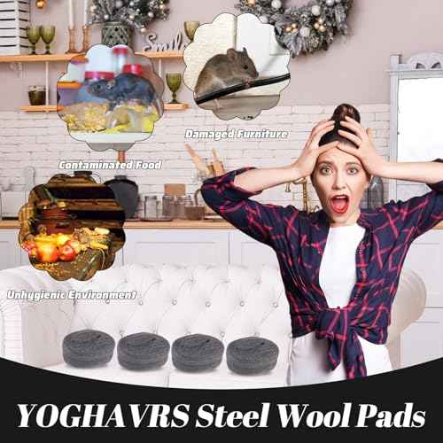 Steel Wool Mice Control 3 inches x 13 feet 0000 Steel Wool Pad for Wall Hole Gap Filler, Keep Mice Away from Cracks, Siding, Pipeline, Vents in Garden/House/Garage/Kitchen(#0000, 4)