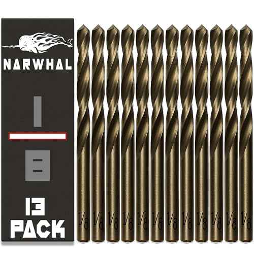 Narwhal 1/8 Inch Cobalt Drill Bits (13 Pack - Industrial Grade M35 Cobalt) 2.55" Length & 135 Degree Split Point for Drilling Into Metal, Hardened & Stainless Steel, Cast Iron, & More!