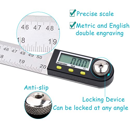 Digital Protractor 20in Stainless Steel Ruler - Angle Finder for Woodworking