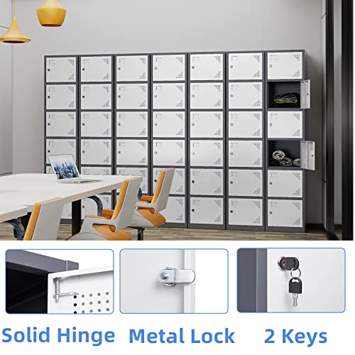 Yizosh 6-Door Metal Locker Storage Cabinet - Tall Steel Lockers for School, Gym, Office, Home, Garage - Gray White