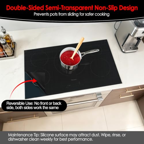 Cook's Aid Semi-Transparent Induction Stove Protector Mat 20.4 x 30.7 in – Platinized Silicone Fiberglass, Non-Slip & Scratch Guard