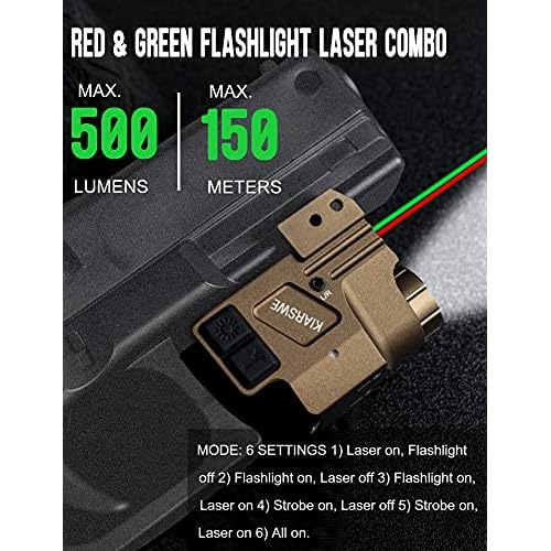 Red Green Laser Light Combo, 500 Lumens Red Green Laser, Supcompact Pistol Laser Light Combo, USB Rechargeable Red Green Laser Beam