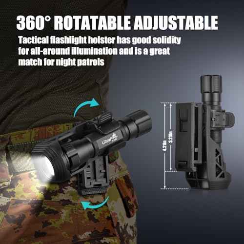 ULTRAFIRE 1000 High Lumen Tactical EDC Flashlight with Holster,Single Mode Police Flashlight with Belt Holder,Bright Law Enforcement Flashlight with Holster for Duty Belt T1 PRO