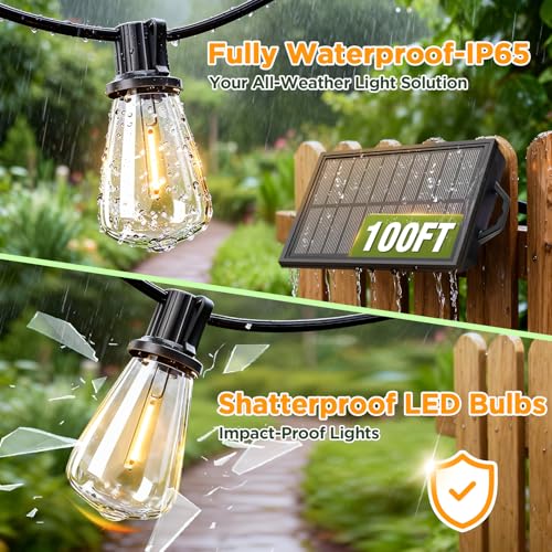 Skoiuc 100FT Warm White Solar String Lights Outdoor Waterproof with Remote & Timer