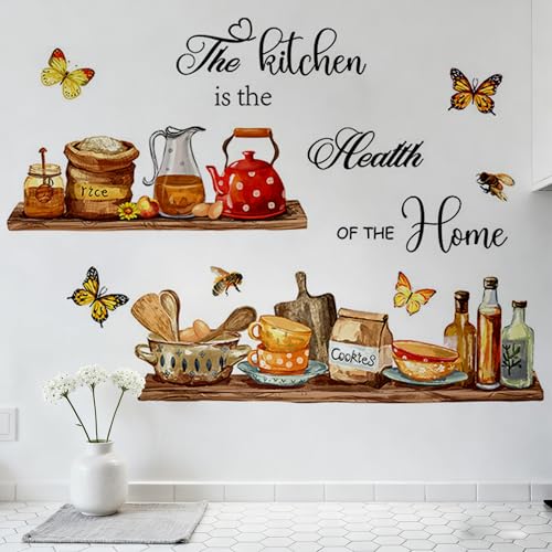MLM Kitchen Wall Decor Stickers Decals Butterfly Quotes Stickers Vinyl Kitchen Wall Art Peel and Stick Decals for Dinning Room Coffee Shop Living Room Wall Decorations