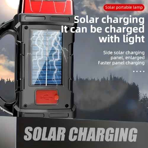 High Lumens Solar Flashlight - LED Work Light with USB-C Rechargeable, Waterproof, Multi-Function Flashlight & Lantern for Camping, Emergencies, and Outdoor(RED)