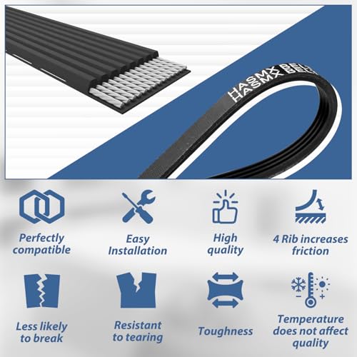 HASMX Drive Belt Replacement Belt for Rikon Band Saw Models 10-320, 10-321, 10-325, RK14CS Replaces Part Numbers C10-995, P10-320-87, 24" Internal Length Band Saw Drive Belt, 4 Rib, Black (1-Pack)