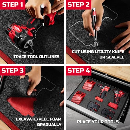 Tool Box Foam Organizer Inserts, 16x12x2 in - 3 Pack, Black & Red