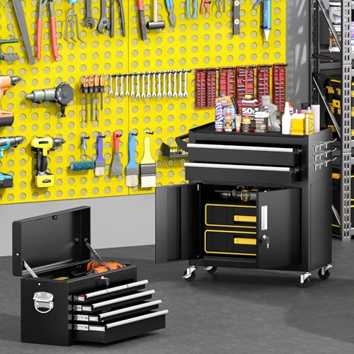 Greenvelly 8-Drawer Rolling Tool Chest with Wheels, Detachable Top, Locking, Black