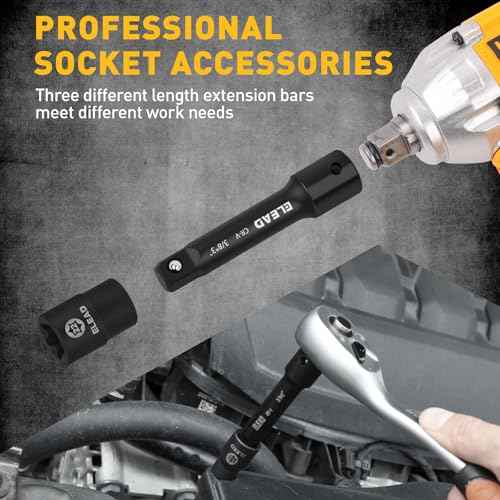 4-Piece 3/8" Drive Socket Extension Bar Set, 3, 6, 10 inch Professional Extension Set, 3/8 Inch Drive Universal Joint Socket, Premium Cr-V Steel Sockets Wrench Extender