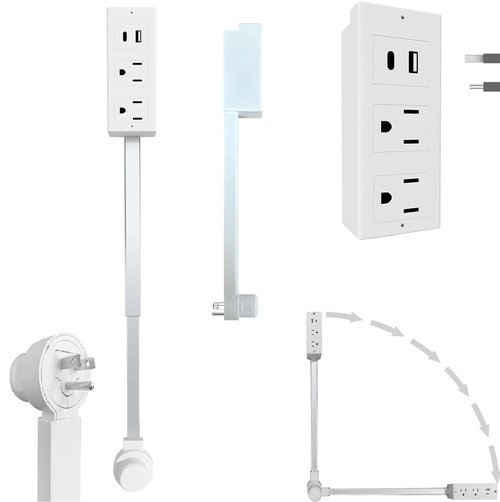 Electrical Outlet Extender with USB-A, USB-C, and 2 AC Outlets,180° Rotating Power Socket Extender,Extendable Wall Outlet Extends 22-34, Space-Saving Rotating Design Fits Home, Office