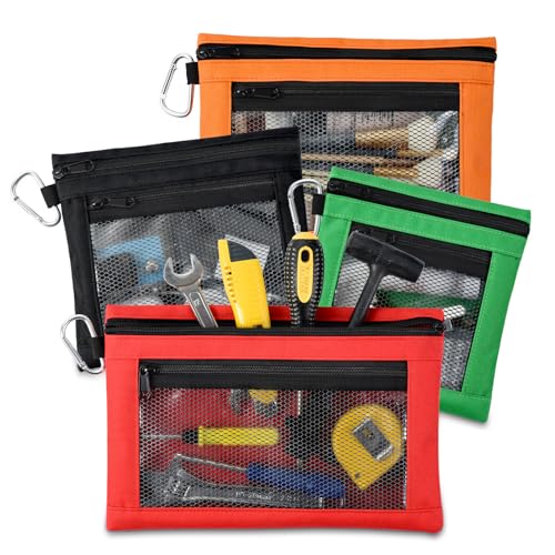 OTraki 4 Pack Tool Bag Zipper Pouches Oxford Small Tool Bag Multipurpose pouch for Organizers and Storage Transparent Visible Utility Bag Heavy Duty Tool bag with YKK Zipper