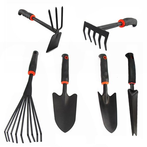 Large Garden Tool Set with Non-Slip Rubber Handle - 6 Piece Heavy Duty, Gardening Hand Tools, Sturdy Durable, Classic Utility Gardening Gift