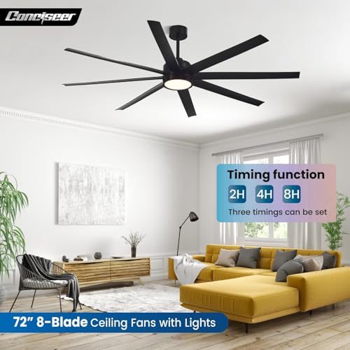 Conciseer Black 72 Inch Modern Ceiling Fan with Light & Remote Control