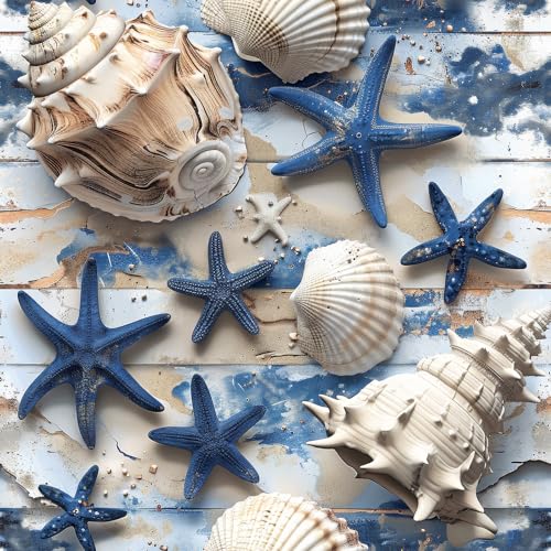 FLFK Peel and Stick Wallpaper, 16in x 64in, Starfish Seashell Wall Mural for Kids Room Decor, Stain Resistant, Blue
