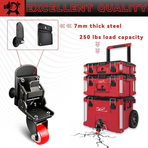 Upgraded Steel Construction Front Wheels, Heavy-Duty Packout Caster Wheel kit fit for Milwaukee Packout Rolling Tool Box, Flip up Packout Caster Wheel Kit, 200 Lbs Capacity