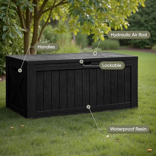 Flamaker Black 120 Gallon Waterproof Deck Box Outdoor Storage Chest