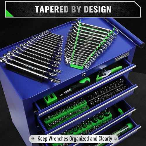 SWANLAKE GARDEN TOOLS Magnetic Wrench Organizer 2-Piece, 32-Slot Drawer Storage, SAE (1/4" to 1-1/16"), Metric (6mm to 24mm), Green and Black