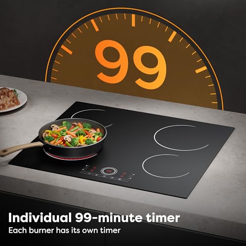 CDV 24 Inch Electric Cooktop with 4 Burners 6000W Black - Touch Control