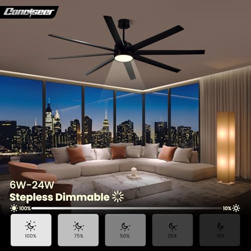 Conciseer Black 72 Inch Modern Ceiling Fan with Light & Remote Control