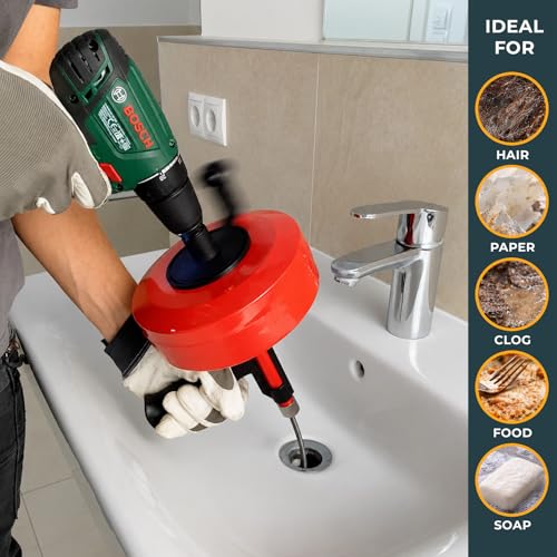 MEISTERFAKTUR 50FT Drain Snake with Drill Attachment - Unblock Sink & Drain