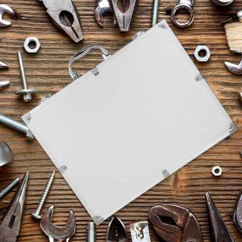 Aluminum Briefcase, Portable Lockable Empty Silver Metal Tool Box Small Container Locking Storage Case with Ripple Foam and Handle for Storage and Carrying, 14.5x11.2x3.0in