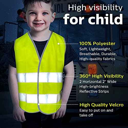 Kids High Visibility Reflective Safety Vest - Neon Yellow Child Safety Vest with Reflective Tape, Ideal for Outdoor Activities, Size Small (LS1)