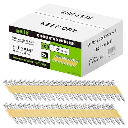 meite Metal Connector Nails, 1-1/2 Inch x .148 Inch Joist Hanger Nails, 35 Degree, Galvanized, Paper Tape Collated, Smooth Shank Framing Nails for Metal Connector Nailer (2,000 Counts)