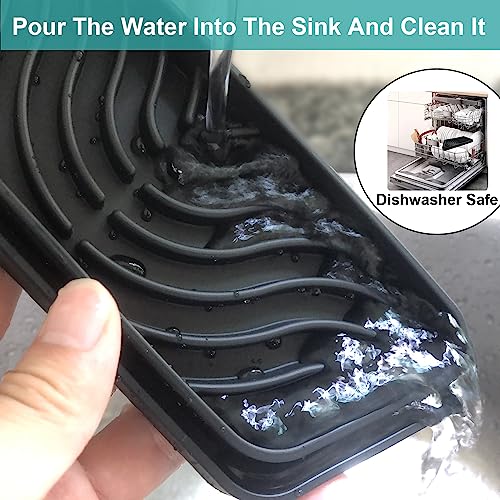 FARIRICAJON Silicone Refrigerator Drip Tray Catcher 2 Pack - Black/Gray Rectangular 8.2x3.1in, Notches Cuttable