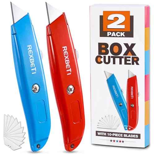 REXBETI 2 Pack Utility Knife with Extra Blades, 2 Color Retractable Blade Heavy Duty Box Cutter for Cartons£¬Cardboard and Boxes£¬Extra 10 Blades Included