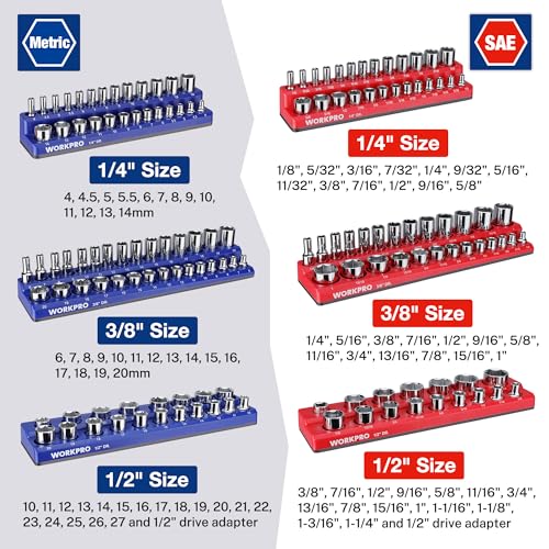 WORKPRO 8-Piece Magnetic Socket & Wrench Organizer Set – 8-Piece Variation Included