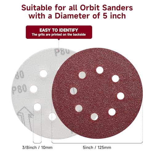 Potuinom 165 pcs Sanding Discs Set 5 Inch Aluminum Oxide Grit Mix for Orbital Sander