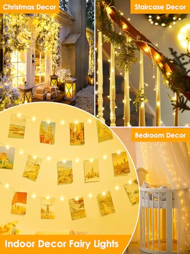 BHCLIGHT 66FT 200 LED Warm White Fairy Lights with 8 Modes & Timer, Waterproof Indoor Outdoor String Lights