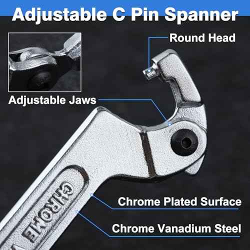 Adjustable C Spanner Hook Wrench Tool Adjustable Pin Spanner Wrench Tool for Mechanical Equipments Vehicles Tighten Lock Nuts & Bearings, Round Head, 3/4-2"(19-51mm), Chrome-Vanadium Steel