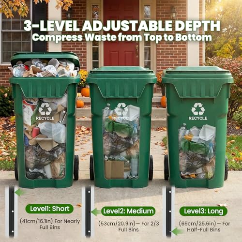 Manual Trash Compactor for 360L Wheelie Bin - Adjustable Depth & Heavy-Duty Plate