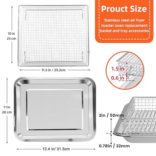Cuisinart TOA-60/65/70 Air Fryer Tray Replacement with 12.4 x 11 in Baking Pan & Rack, Stainless Steel Nonstick