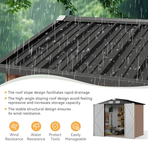 Aoxun 6x4 FT Outdoor Storage Shed - Brown Garden Metal Storage Building