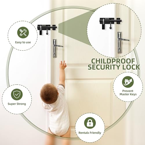 Alise 4 Inch Black Sliding Door Lock - Heavy Duty Stainless Steel Security Latch