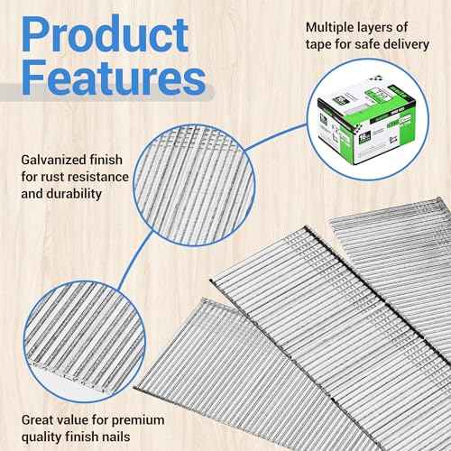 meite 16 Gauge Finish Nails, 2-Inch Galvanized 16GA Finish Nails, Small Straight Finishing Nail, Ideal for Woodworking, Upholstery, and Framing Projects (2,500 Counts)