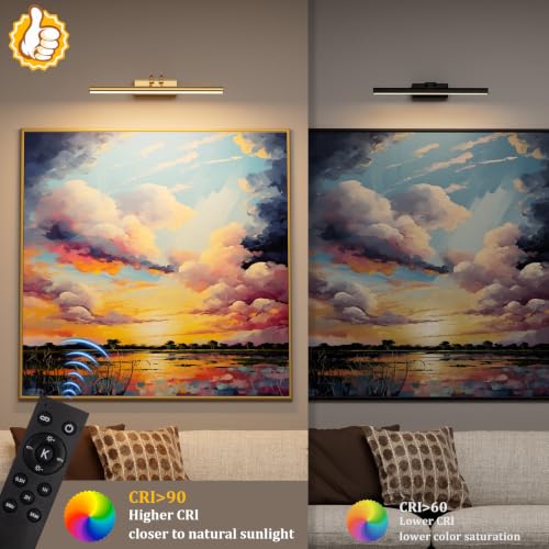 Percantis 13.8-Inch Gold Wall Picture Light with RF Remote & USB Charging - Model: Gold / 13.8Inch / 1