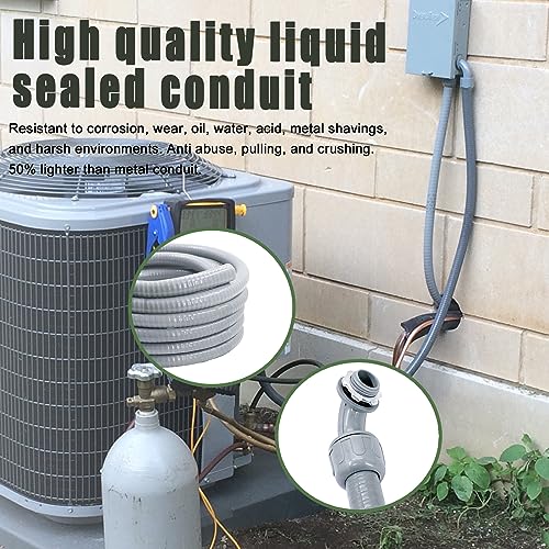 Feotech 1/2 Inch 25 Ft Liquid-Tight Conduit Kit with Fittings for Outdoor Electrical Wiring