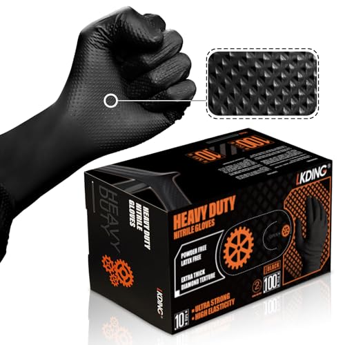 Working Nitrile Gloves, 10 Mil Thick, 3D Diamond Texture, Puncture & Tear Resistant, Latex Free, Powder Free