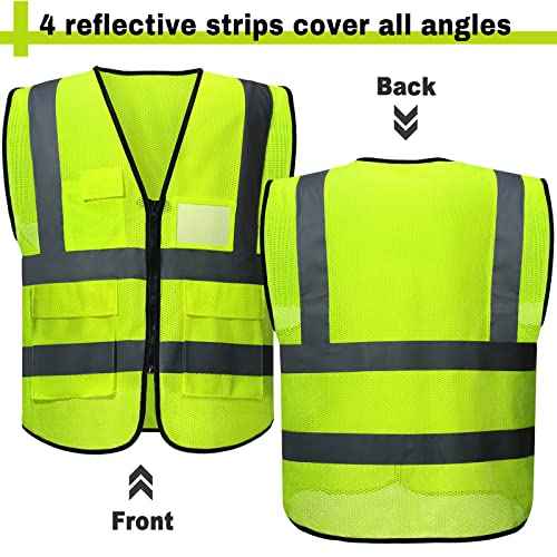 JaGely 12 Pack Reflective Safety Vests with Pockets, High Visibility Mesh Construction Vest for Men Women, Neon Yellow, Size L