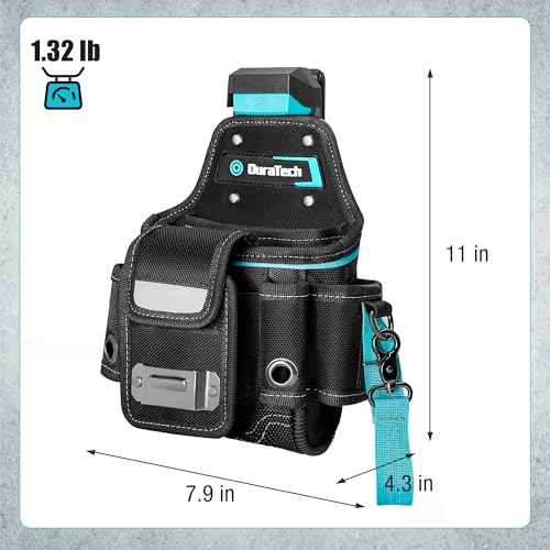 DuraTech Tool Pouch with Belt Clip, Electrician Tool Pouch with Tape Measure Holder & Hammer Loop, Quick Release Buckle, Expandable Support Frame, Ideal for Construction, Carpentry and Handyman Use