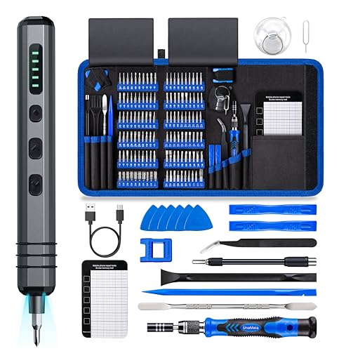 UnaMela Blue 140-in-1 Mini Electric Screwdriver Set, Cordless Precision Tool