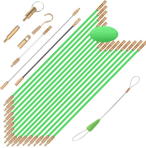 FTIHTRY 45FT Fiberglass Fish Tape Electrical Wire Pulling Kit with 8 Attachments