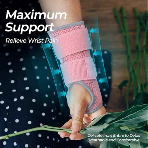 2 in 1 Carpal Tunnel Wrist Brace, 3 Adjustable Stability Wrist Support, Customized Wrist Splint with Replaceable Springs (Right - Pink, S/M)