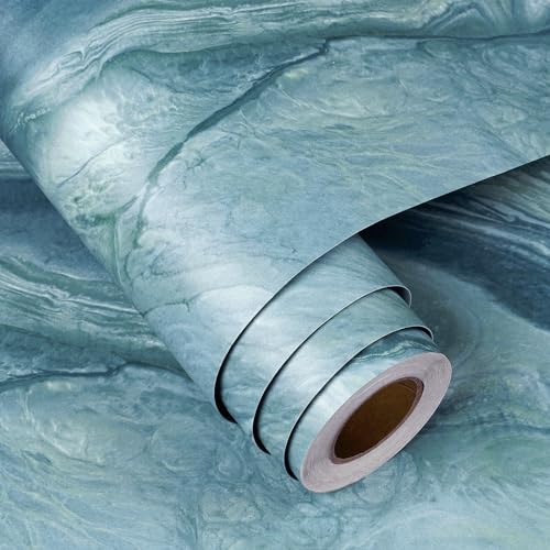 FunStick Thick Blue Liquid Marble Contact Paper for Countertops Waterproof Blue Marble Wallpaper Peel and Stick Countertops for Kitchen Bathroom Removable Marble Wall Paper for Cabinets Desk 15.8"x80"